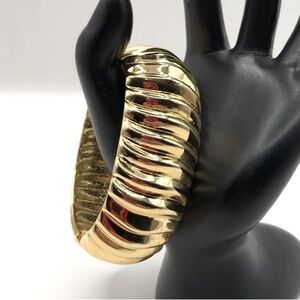 Gold-Tone Ribbed Hinged Bracelet